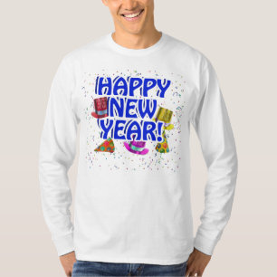 T-shirt Joyeux Nouvel An - Texte Bleu avec Casquettes du P