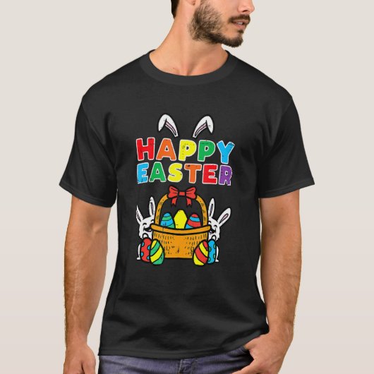 T-shirt Joyeux Oeufs de lapin de Pâques Panier mignet Rabb (Devant)