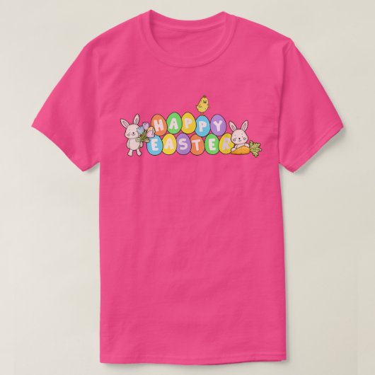 T-shirt Joyeux Oeufs de PÂQUES avec lapins de lapin Joyeux (Design devant)