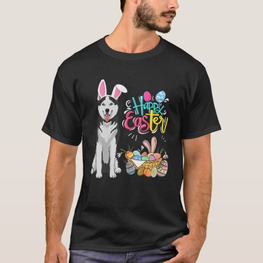 T-shirt Joyeux Oeufs de Pâques Bunny Chien Husky Garçons F (Devant)