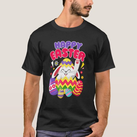 T-shirt Joyeux oeufs de Pâques de lapin (Devant)