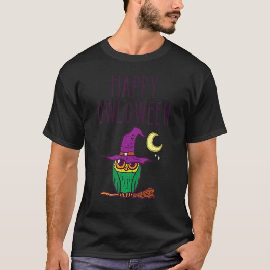 T-shirt Joyeux Owloween Owl Witch mignon Halloween Costume (Devant)