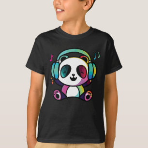 T-shirt Joyeux Panda avec écouteurs écoutant de la musique