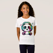 T-Shirt Joyeux Panda avec écouteurs écoutant de la musique (Devant entier)