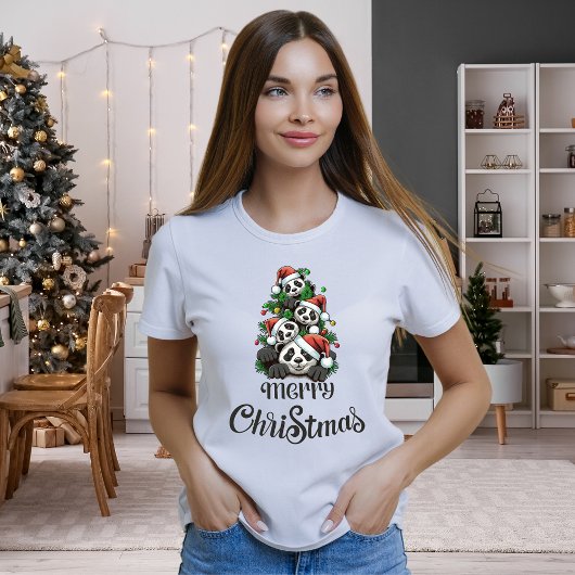 T-shirt Joyeux panda de Noël (T-shirt famille)