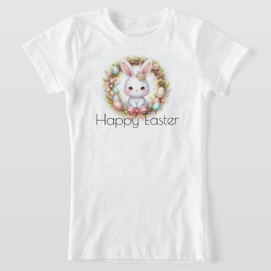 T-Shirt Joyeux Pâques avec lapin de Pâques et fleurs (Poser)