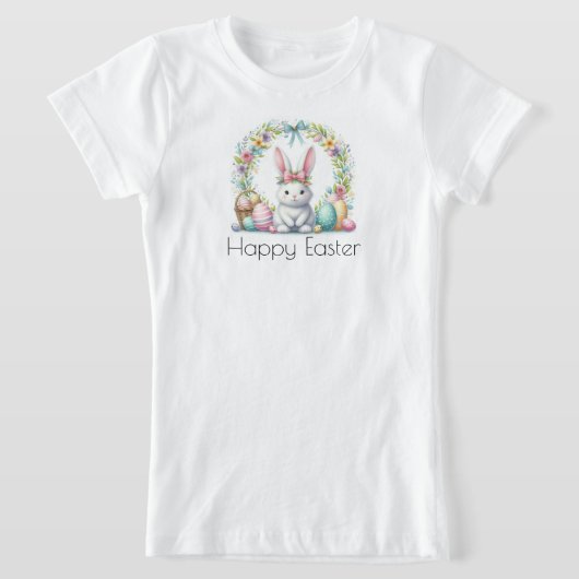 T-Shirt Joyeux Pâques avec lapin de Pâques et fleurs (Poser)