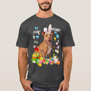 T-shirt Joyeux Pâques mignon lapin Chien Pitbull Oeufs Pan
