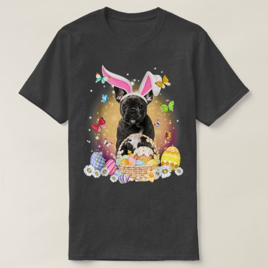 T-shirt Joyeux Pâques mignonne lapin Chien Français Oeufs (Design devant)