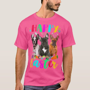 T-shirt Joyeux Pâques Trois Bulldog Français Portant Bunny
