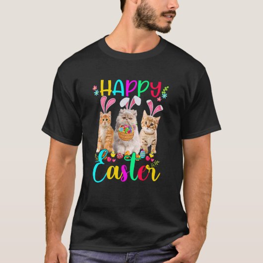 T-shirt Joyeux Pâques Trois Chat Portant Bunny Lapin Ear C (Devant)