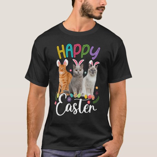 T-shirt Joyeux Pâques Trois Chat Portant Bunny Lapin Ear C (Devant)