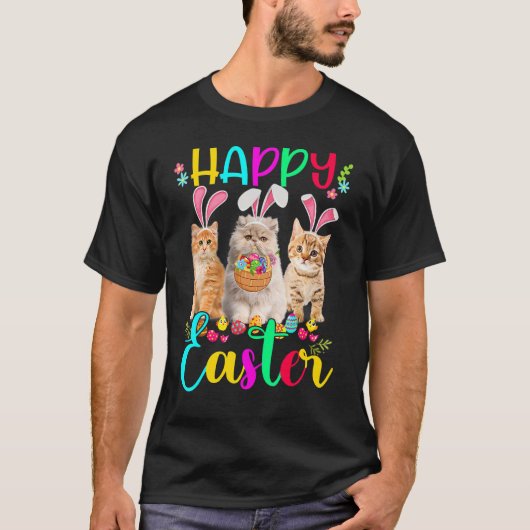 T-shirt Joyeux Pâques Trois Chat Portant Bunny Lapin Ear C (Devant)