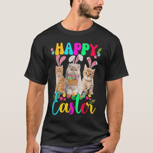 T-shirt Joyeux Pâques Trois Chat Portant Bunny Lapin Ear C (Devant)