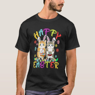T-shirt Joyeux Pâques Trois Chat Portant Bunny Lapin Ear C