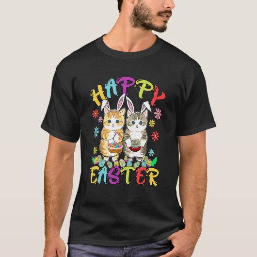 T-shirt Joyeux Pâques Trois Chat Portant Bunny Lapin Ear C (Devant)
