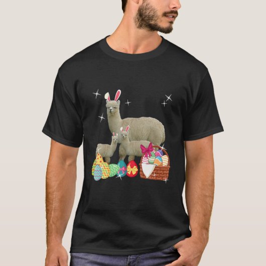 T-shirt Joyeux Pâques Trois Llama Portant Bunny Ear Llama  (Devant)