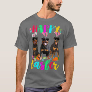 T-shirt Joyeux Pâques Trois Rottweiler Portant des oreille