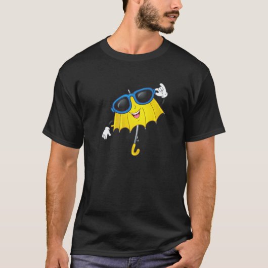 T-shirt Joyeux Parapluie Jaune Cool et lunettes de soleil  (Devant)