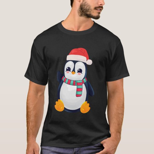 T-shirt Joyeux Penguin de Noël Santa Hat Et Écharpe (Devant)
