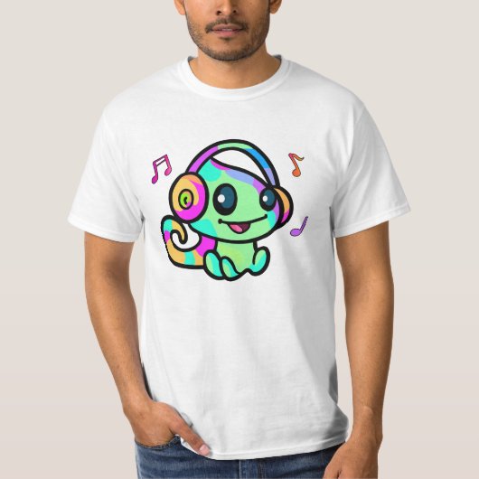 T-shirt Joyeux petit caméléon souriant avec casque. (Devant)