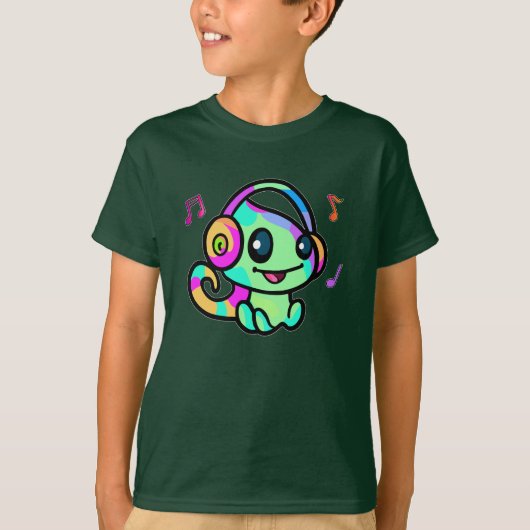 T-shirt Joyeux petit caméléon souriant avec casque. (Devant)