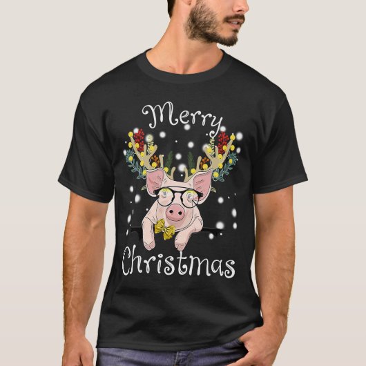 T-shirt Joyeux Pigmas Drôle Cochon Joyeux Noël Pour Filles (Devant)