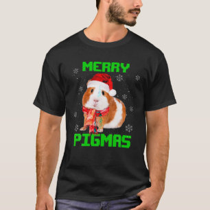 T-shirt Joyeux Pigmas Guinée Cochon Santa Chapeau Lumière 