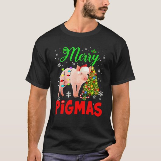 T-shirt Joyeux Pigmas Mignons Lumières de Noël Père Noël P (Devant)