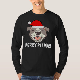 T-shirt Joyeux Pitmas Pit Bull Chapeaux de Noël Chien de N