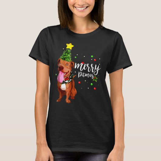 T-shirt Joyeux Pitmas Pitbull Arbre de Noël (Devant)
