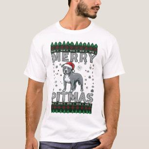 T-shirt Joyeux Pitmas Pitbull Chien Chapeau de Père Noël d