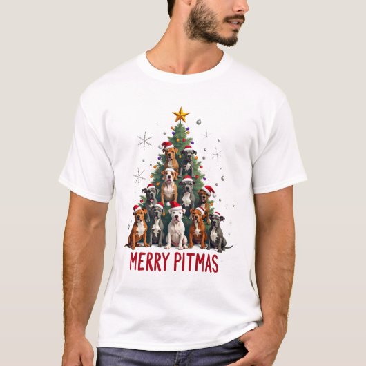 T-shirt Joyeux Pitmas Pitbull Chien Pull de Noël Laid Tr (Devant)