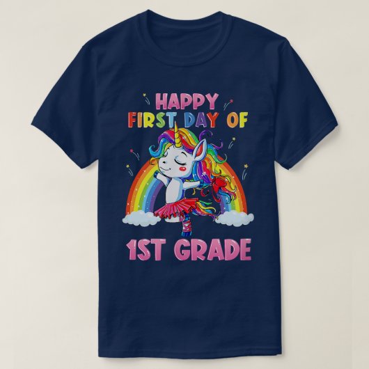 T-shirt Joyeux Premier Jour De 1Ème Année Unicorne Enseign (Design devant)
