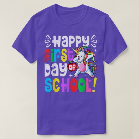 T-shirt Joyeux Premier Jour De L'École Dabbing Unicorn Fem (Design devant)