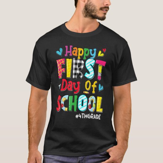T-shirt Joyeux Premier Jour De L'École Enseignant De 4E An (Devant)