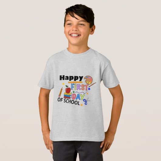 T-shirt Joyeux premier jour de l'école - mignon retour à l (Devant entier)