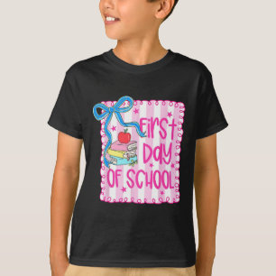 T-shirt Joyeux Premier Jour D'école Fille Coquette Nœud En
