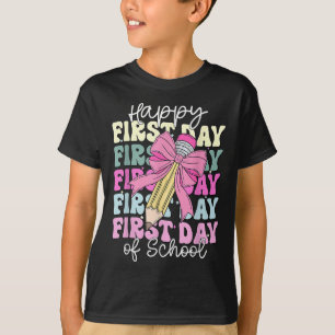 T-shirt Joyeux Premier Jour D'École Filles Coquette Nœud D