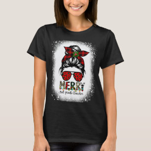 T-shirt Joyeux professeur de 3e année Messy Bun Joyeux Noë