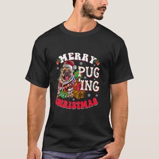T-shirt Joyeux Pugging Chien de Noël Père Noël Carlin de N (Devant)