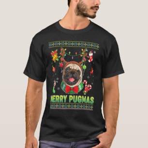 T-shirt Joyeux Pugmas Carlin Chien Feux de Noël Joyeux Joy