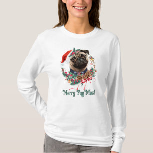 T-shirt Joyeux PugMas - Carlin mignon portant le chapeau d