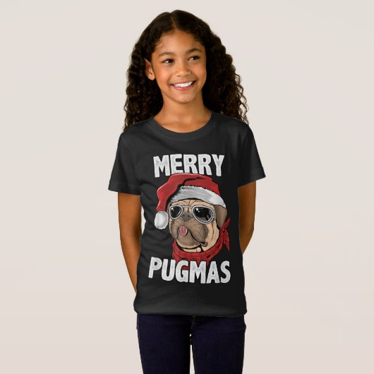 T-Shirt Joyeux Pugmas drôle Carlin de Noël Santa Hat Chien (Devant entier)
