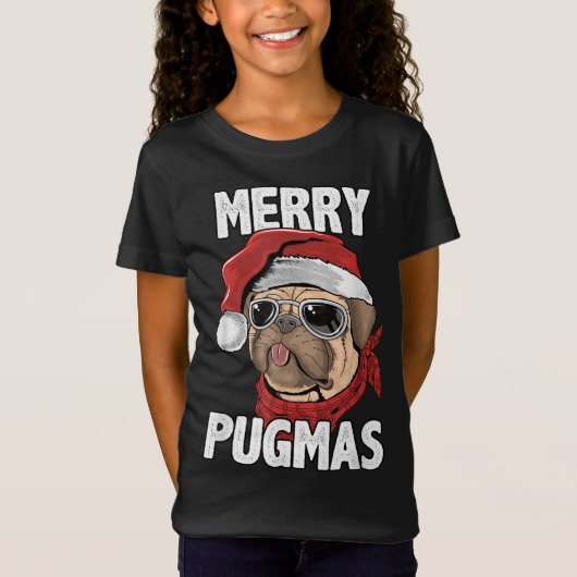 T-Shirt Joyeux Pugmas drôle Carlin de Noël Santa Hat Chien (Devant)