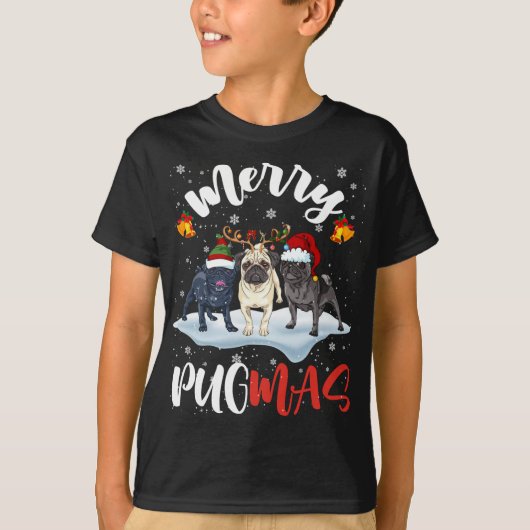 T-shirt Joyeux Pugmas drôle Père Noël Reindeer Elf Carlin (Devant)