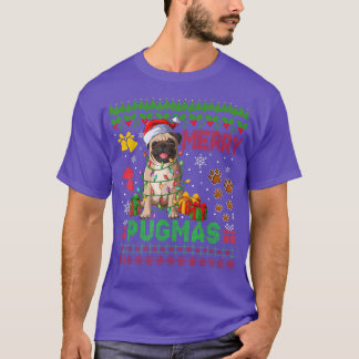 T-shirt Joyeux Pugmas feux de Noël Père Noël Carlin chien