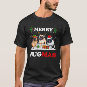 T-shirt Joyeux Pugmas Père Noël Elf Reindeer Carlin Chiens