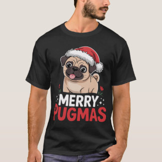 T-shirt Joyeux Pugmas Pug Chien Chapeau de Père Noël Noël