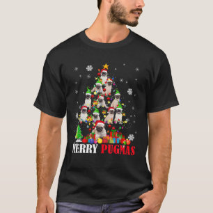 T-shirt Joyeux Pugmas Xmas Light Père Noël Elf Carlin Noël